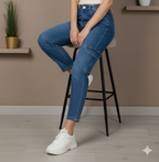 Women's High-Waisted Cargo Denim Jeans – Medium Wash (1034)