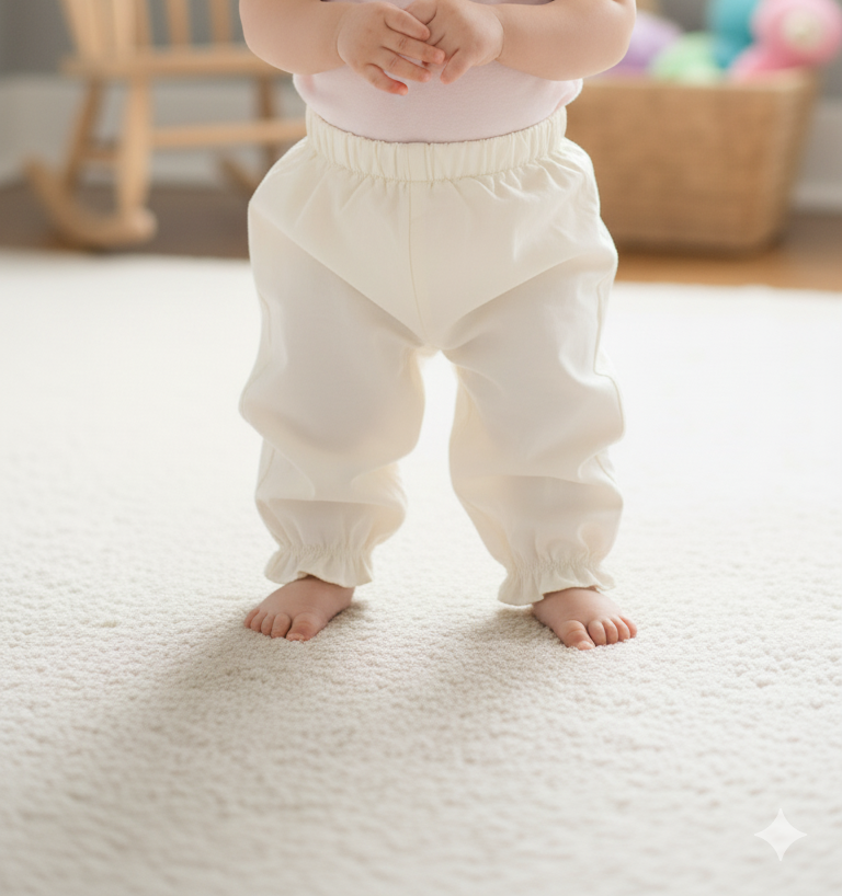 Infant & Toddler Cotton Bloomers - Cream Ruffle Hem Baby Capri Pants - Vintage Style Baby Clothes (1038)