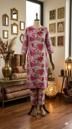 Midnight Garden Printed Cotton 2-Piece Suit with Striped Accents (PCU 5022)