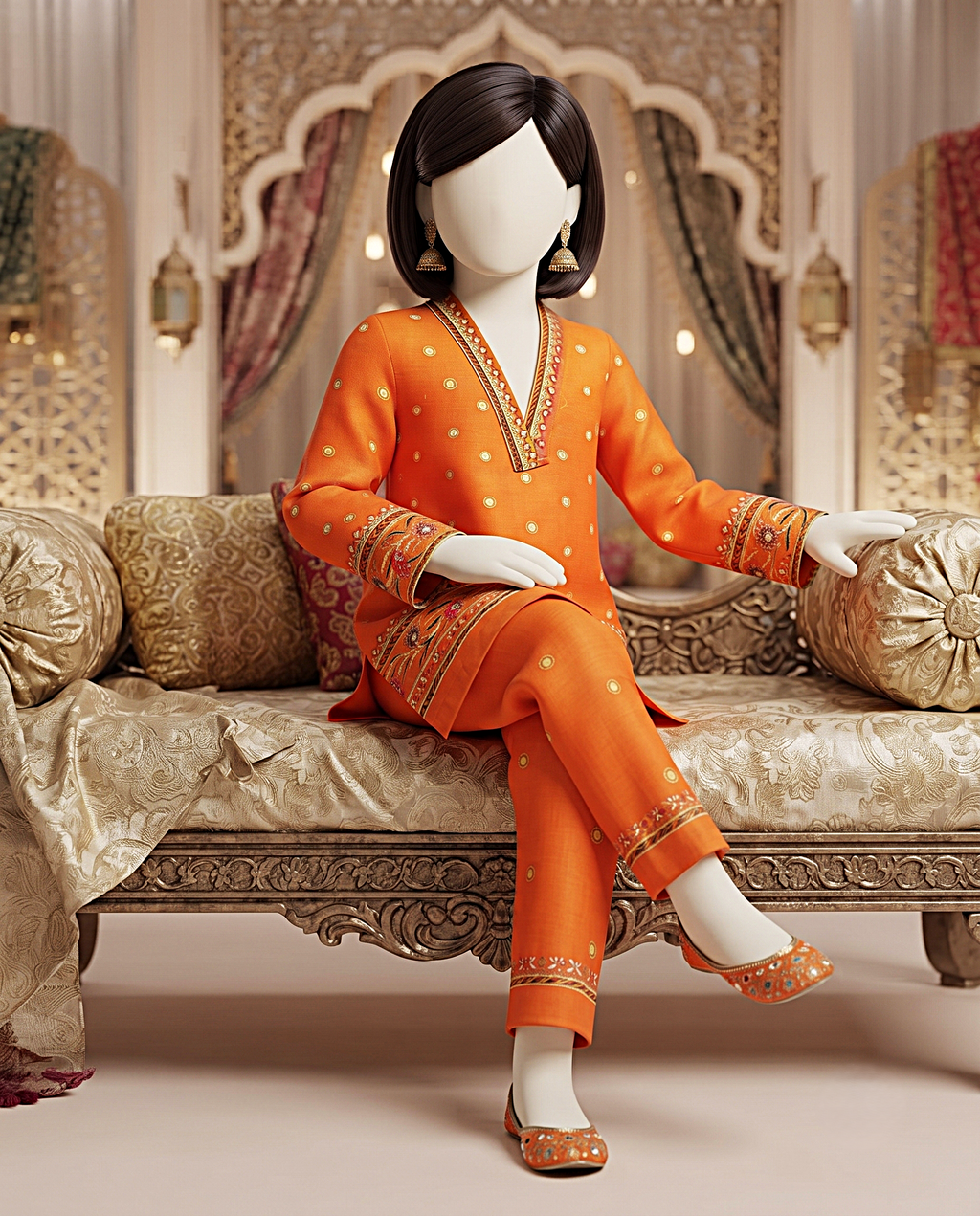 Kids 2-Piece Vibrant Orange Embroidered Unstitched Lawn Suit