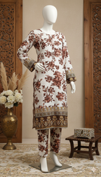 Zh2 Premium Cotton 2-Piece Suit | Brown Floral Unstitched Ladies Suit (PCU 5023)