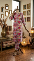 Midnight Garden Printed Cotton 2-Piece Suit with Striped Accents (PCU 5022)
