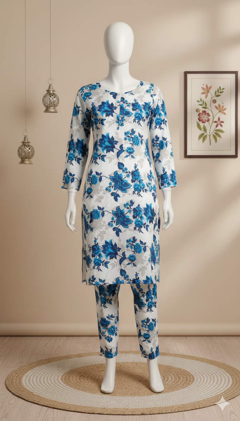 ZH2 Premium Cotton 2-Piece Suit | Floral Print Unstitched Cotton Fabric (PCU 5022)