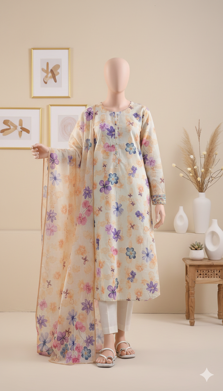 Lavender Blossom: Premium Printed Lawn Unstitched 3-Piece Suit (LPU 5063)
