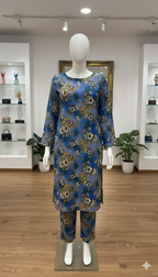 ZH2 Royal Blue Garden Vine – 2pc Premium Cotton Unstitched Suit (PCU 5022)