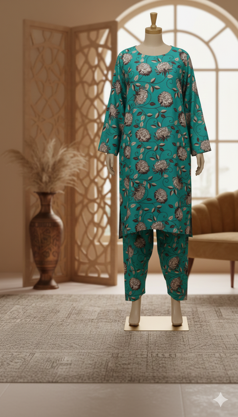 ZH2 Artistic Sketch Floral – 2pc Premium Cotton Unstitched Suit (PCU 5022)