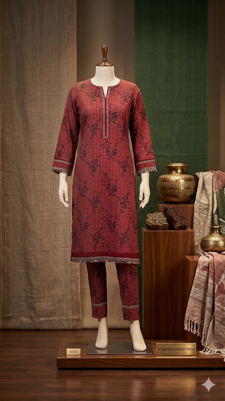ZH2 Store | Signature Striped 2-Piece Lawn Collection – Ethnic Printed Kurta & Trouser Set (PCU 5022)