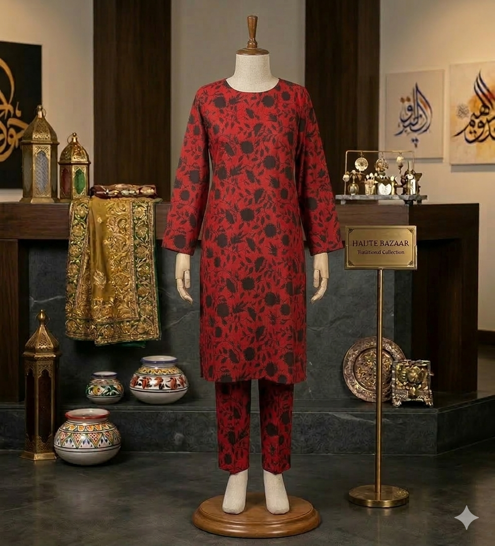 Artisan Ochre Vintage Floral Co-ord | 2-Piece Stitched Cotton (PCU 5022)