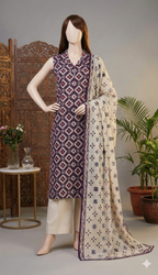 Midnight Indigo - 3-Piece Unstitched Printed Lawn with Geometric Ikat Motif (LPU 5070)