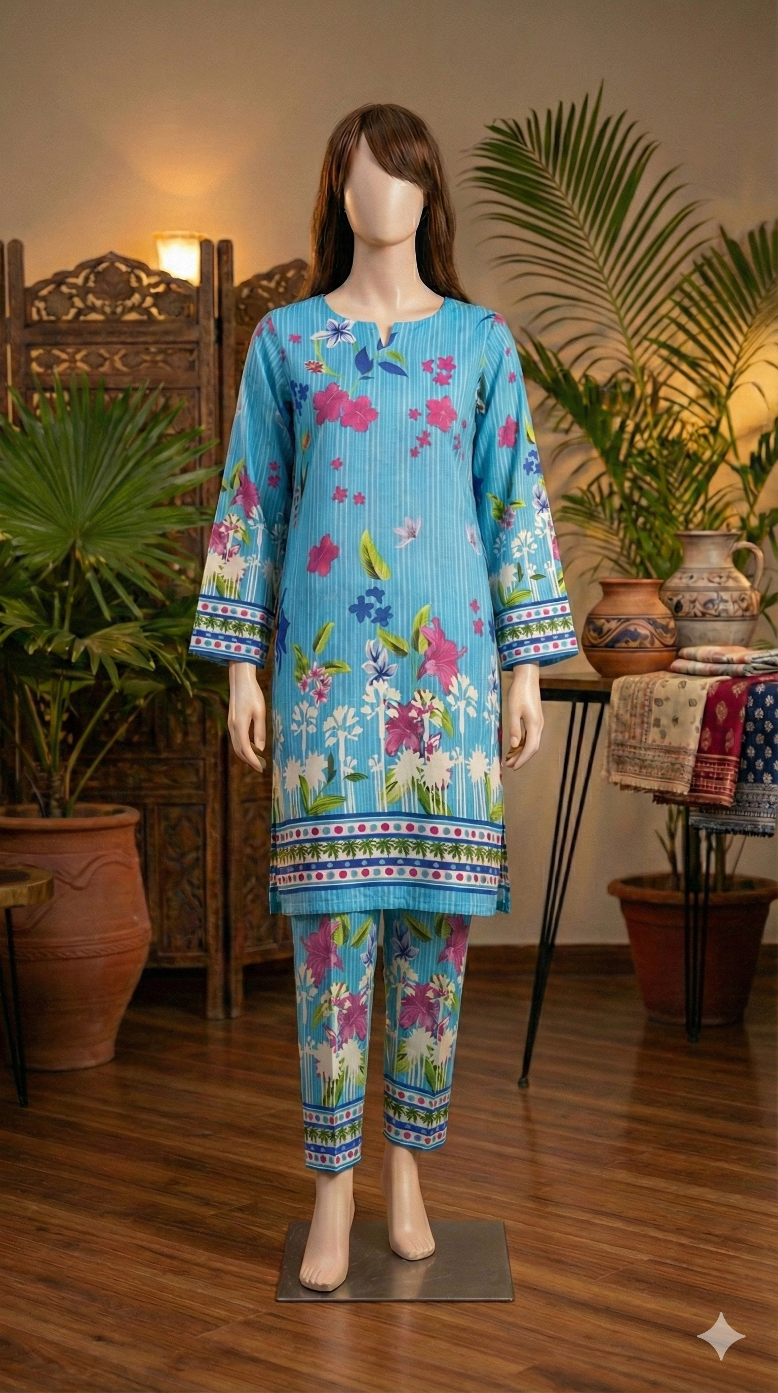 zh2 Premium Cotton Printed Suits | Leaf & Floral Designs (PCU 5023)
