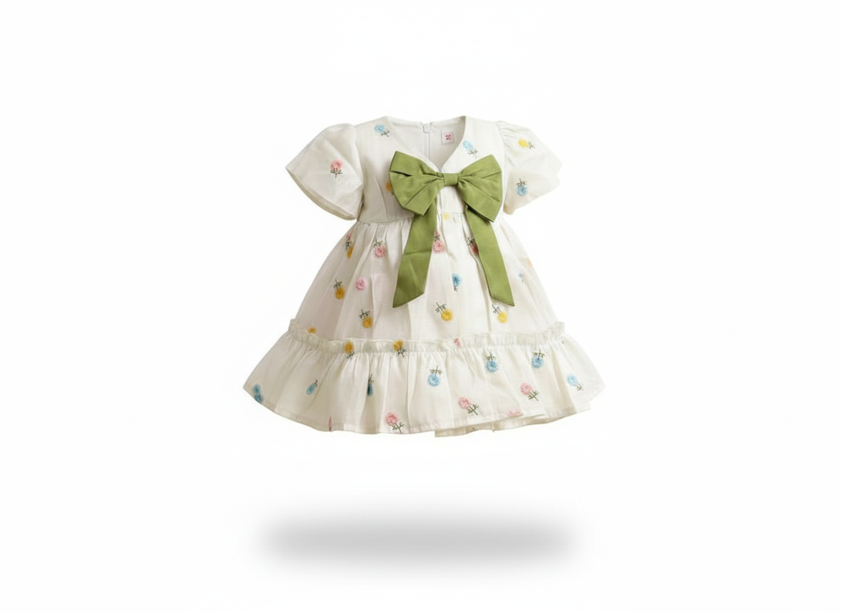 Imported Girls Small Bow Embroidery Flowers Summer Dress