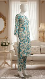 ZH2 Porcelain Teal Vine – 2pc Premium Cotton Unstitched Suit (PCU 5022)