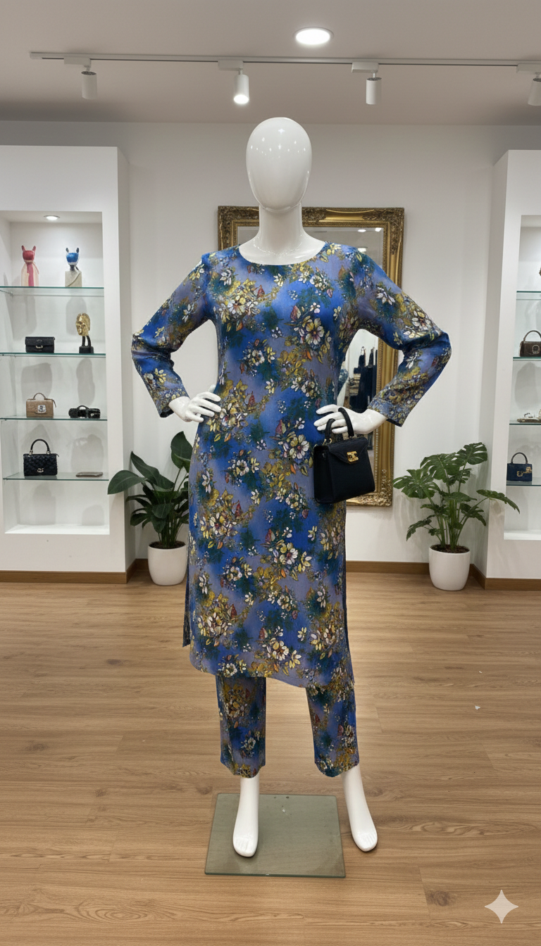 ZH2 Royal Blue Garden Vine – 2pc Premium Cotton Unstitched Suit (PCU 5022)