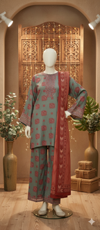 Premium 3-Piece Embroidered Lawn Suite – Unstitched Summer Collection (LEU 5046)
