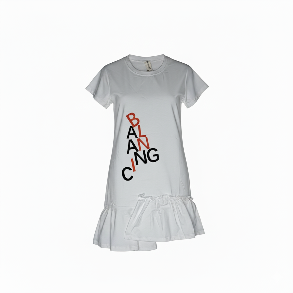 Women's Asymmetric Ruffle Hem T-Shirt Dress – The 'Balancing' Collection (1029)