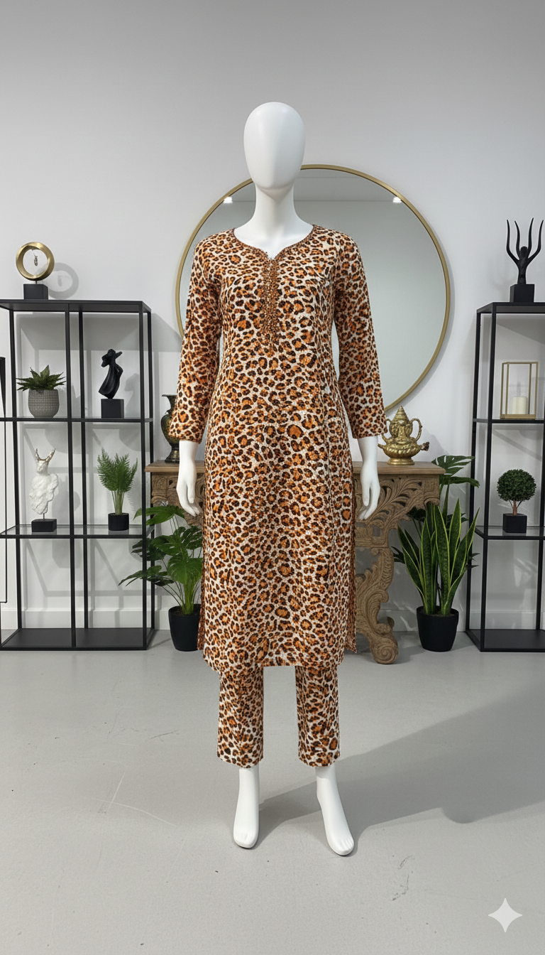ZH2 Wild Chic Leopard Print – 2pc Premium Cotton Unstitched Suit (PCU 5022)