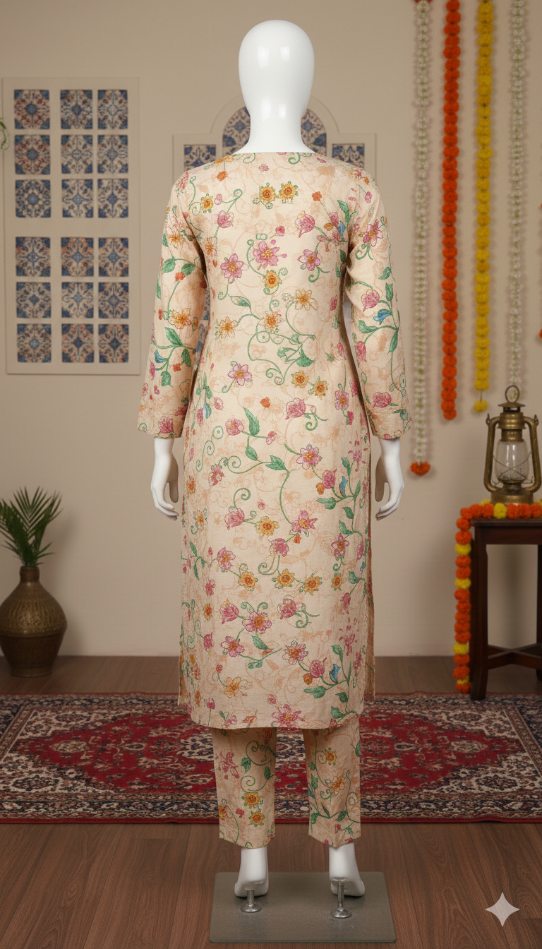 ZH2 Peach Garden Vine – 2pc Premium Cotton Unstitched Suit (PCU 5022)