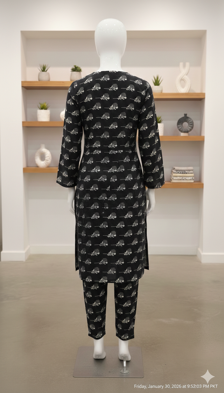 ZH2 Classic Noir Motif – 2pc Premium Cotton Unstitched Suit (PCU 5022)