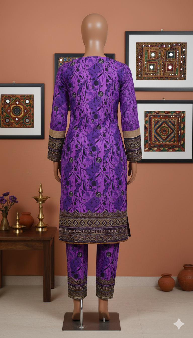 Zh2 Royal Violet 2-Piece Suit | Purple & Black Unstitched Cotton (PCU 5023)