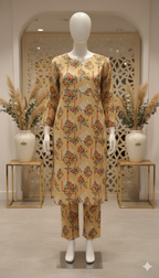 ZH2 Mustard Pinstripe Floral – 2pc Premium Cotton Unstitched Suit (PCU 5022)