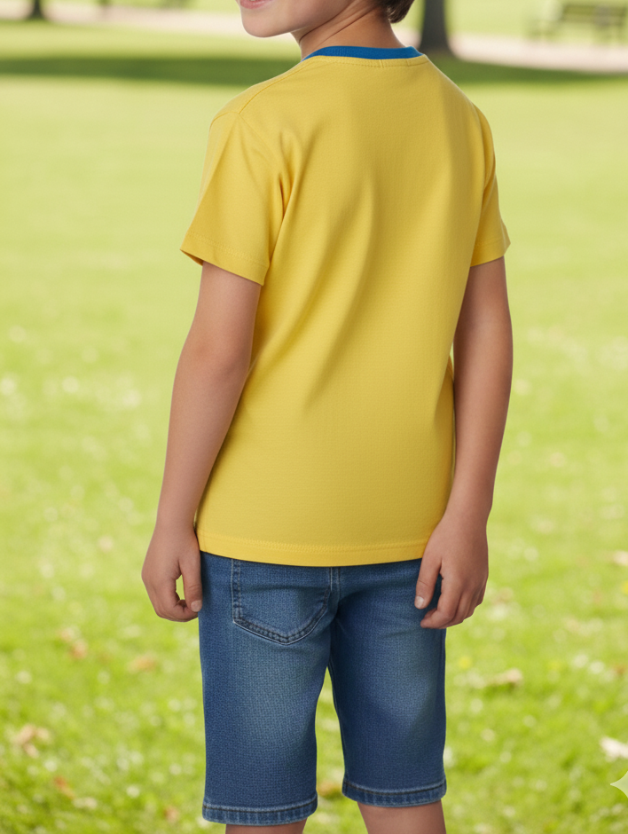 Vintage-Inspired Yellow Redondo 56 Graphic T-Shirt | Bright Neon Tee with LA Motorbike Print | Contrast Ringer Neck Short Sleeve (1022)