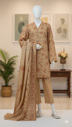 Golden Amber: Premium Floral Unstitched Lawn 3-Piece Suit (LPU 5064)