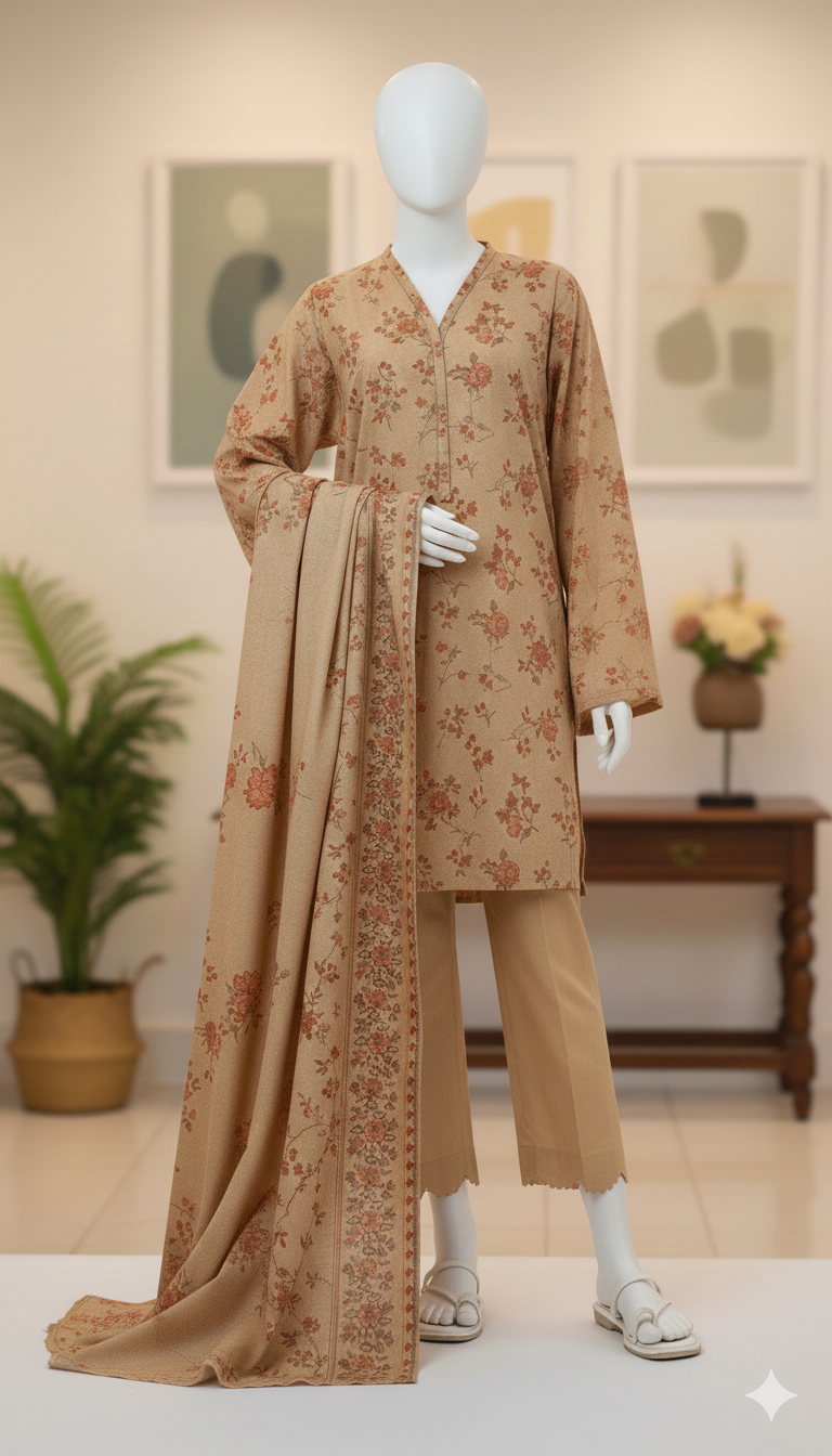 Golden Amber: Premium Floral Unstitched Lawn 3-Piece Suit (LPU 5064)