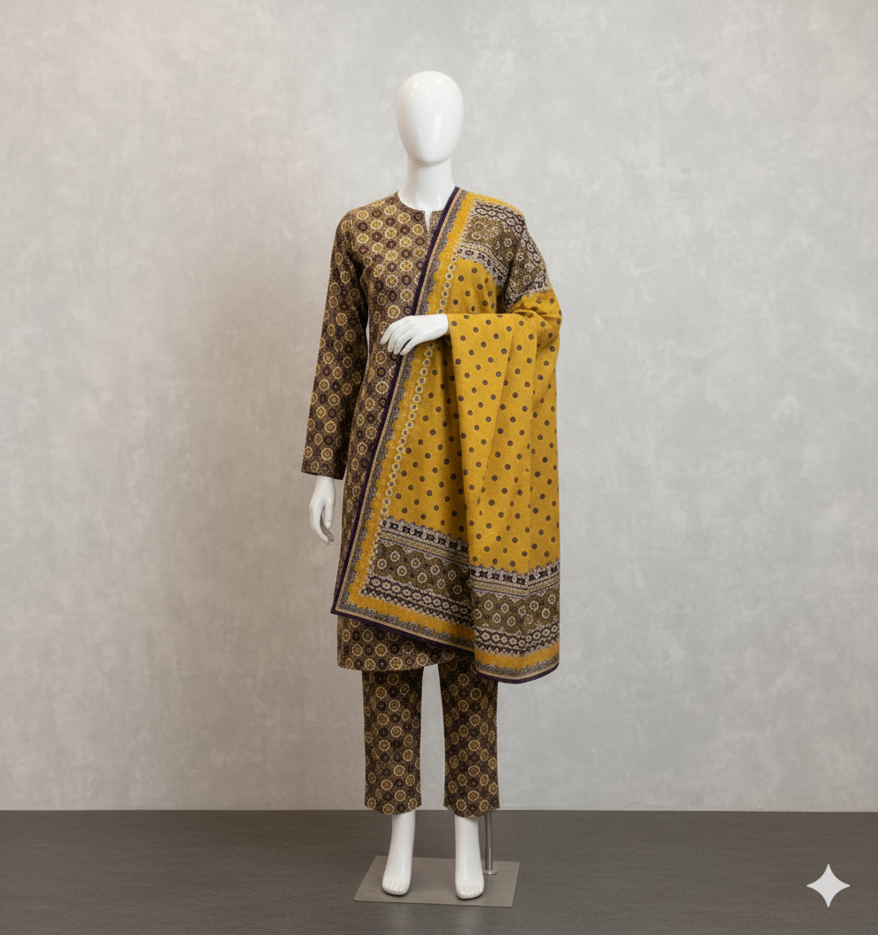 Linen 3-Piece Unstitched Suit (LNU-5002)