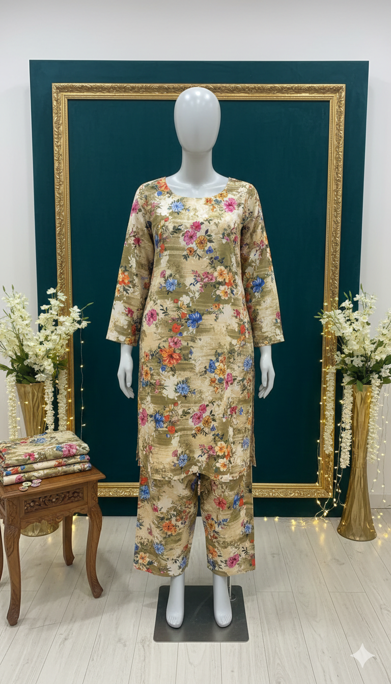 ZH2 Vintage Wildflower Print – 2pc Premium Cotton Unstitched Suit (PCU 5022)