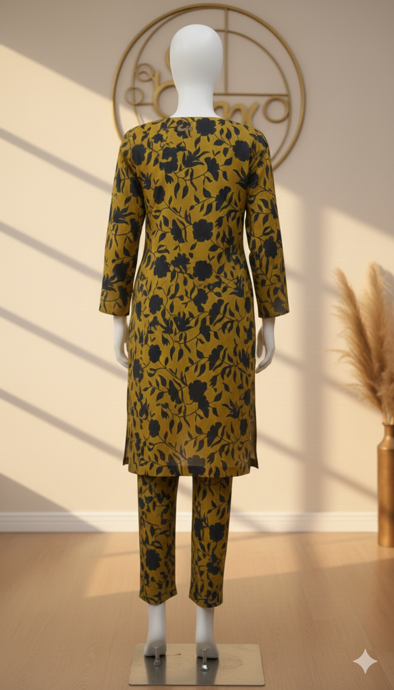 ZH2 Golden Mustard Noir – 2pc Premium Cotton Unstitched Suit (PCU 5022)