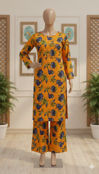 Botanical & Floral Print 2-Piece Co-ord Set | Long Kurta & Trouser Ensemble (PCU 5022)