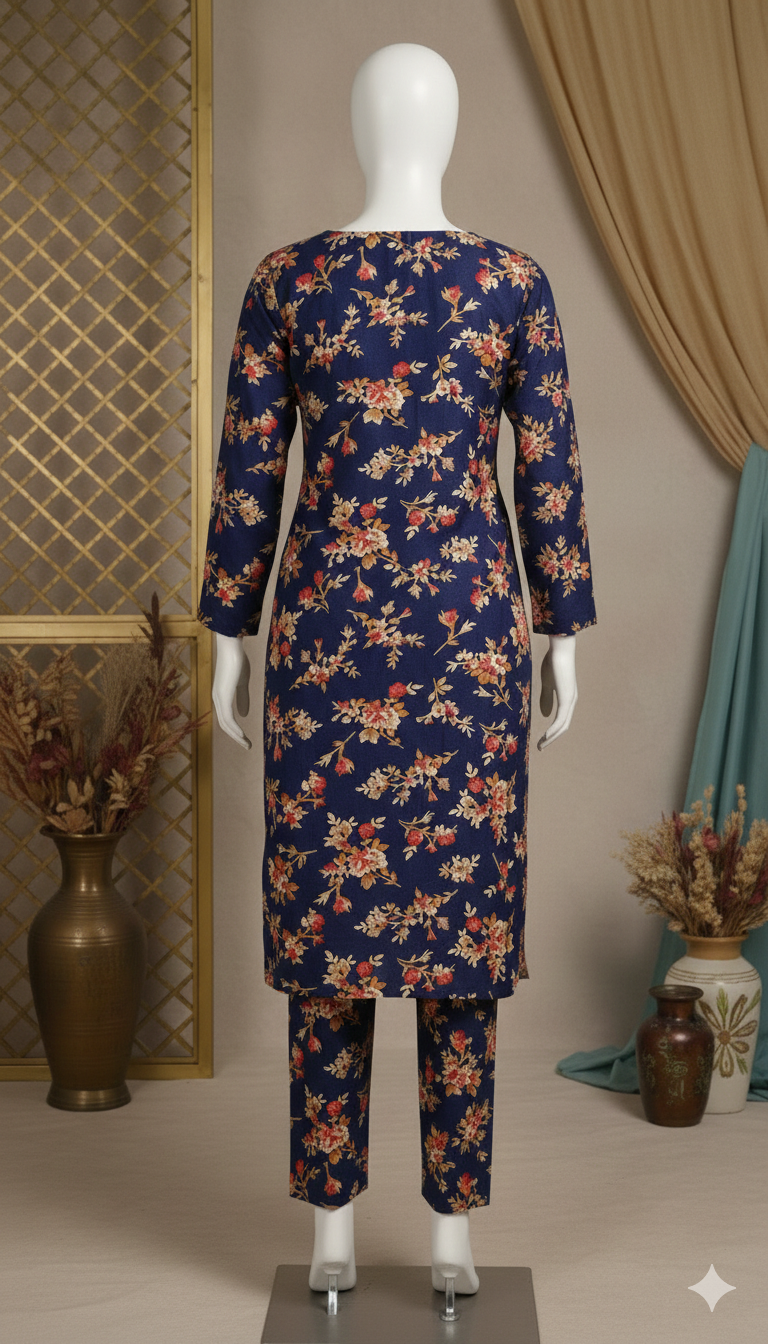 ZH2 Midnight Navy Blossom – 2pc Premium Cotton Unstitched Suit (PCU 5022)