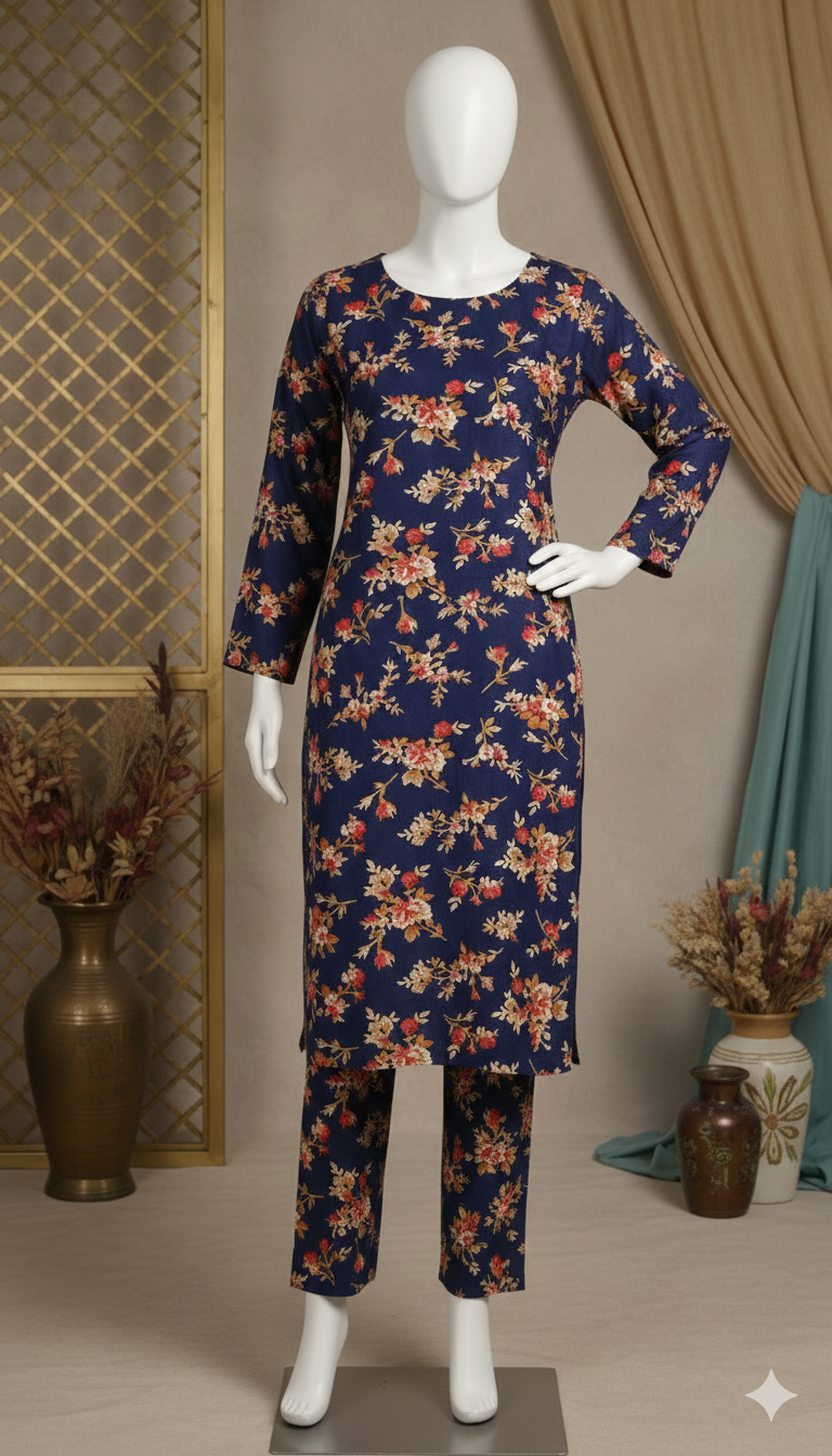 ZH2 Midnight Navy Blossom – 2pc Premium Cotton Unstitched Suit (PCU 5022)