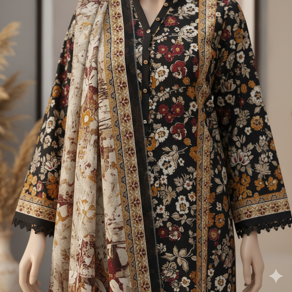 Vintage Garden Lawn Collection | 3-Piece Printed Unstitched Suits - ZH2 Store (LPU 5033)