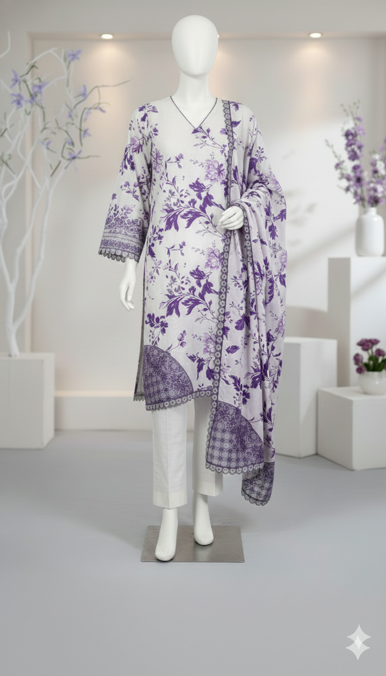 Lavender Bloom 3-Piece Unstitched Printed Lawn Suit – Floral Elegance (LPU 5038)