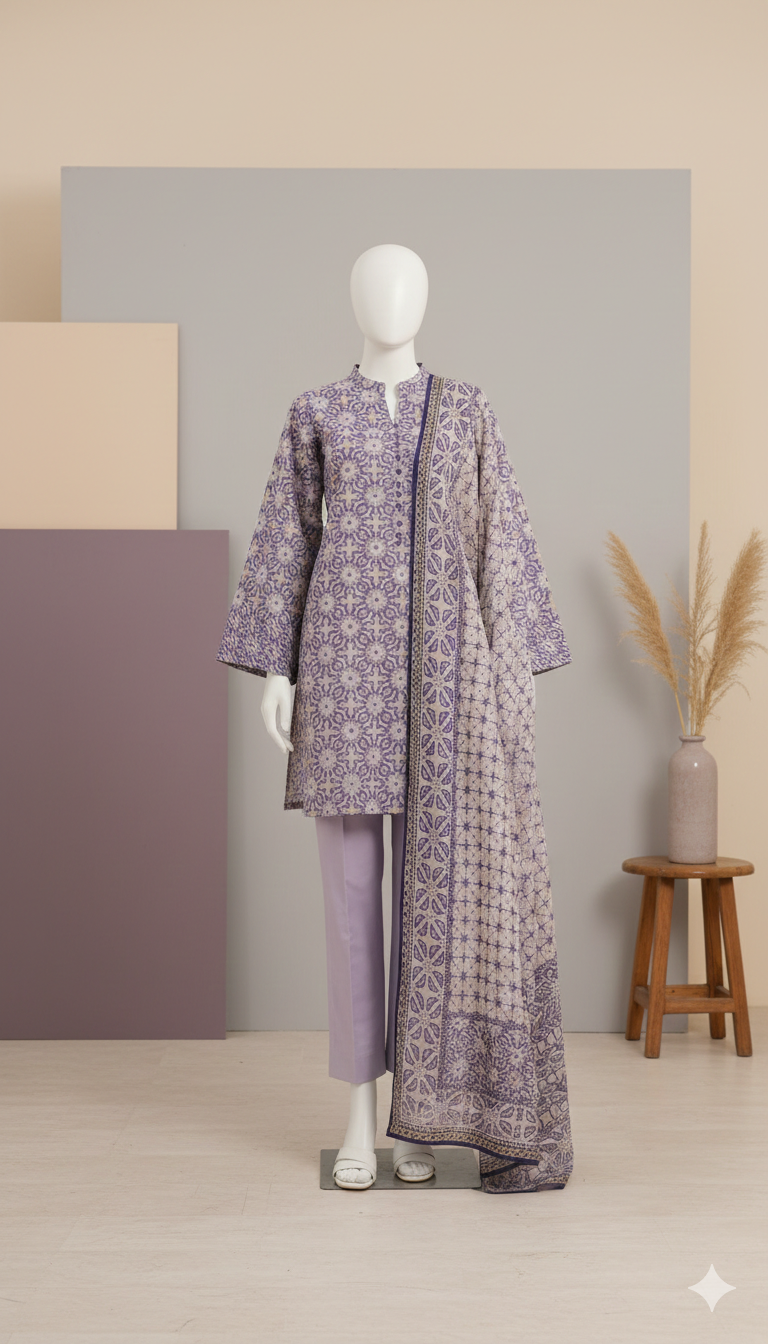 Lavender Bliss - 3-Piece Unstitched Printed Lawn Suit with Patterned Dupatta (LPU 5068)