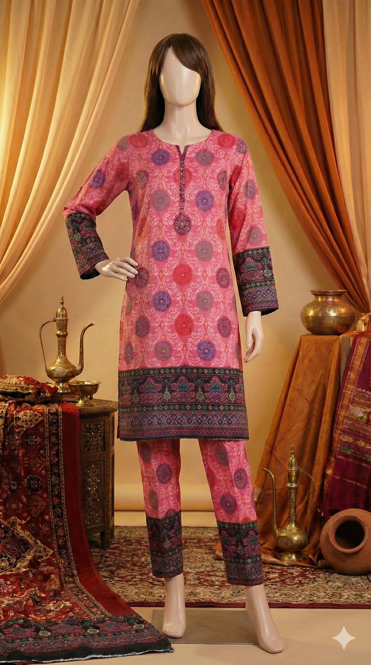 ZH2 Vivid Pink Mandala Suit | Cotton Unstitched Ladies Suit (PCU 5023)