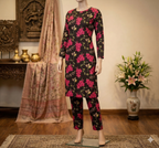 Midnight Crimson Floral Co-ord Set – Printed Long Kurti & Straight Trousers (PCU 5022)