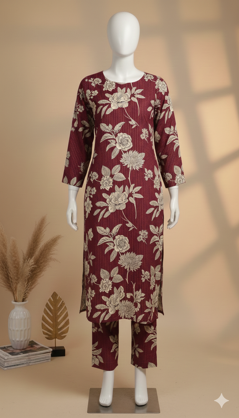 ZH2 Premium Cotton 2-Piece Unstitched Suit – Floral Pinstripe Collection (PCU 5022)