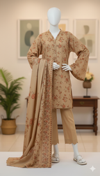 Golden Amber: Premium Floral Unstitched Lawn 3-Piece Suit (LPU 5064)