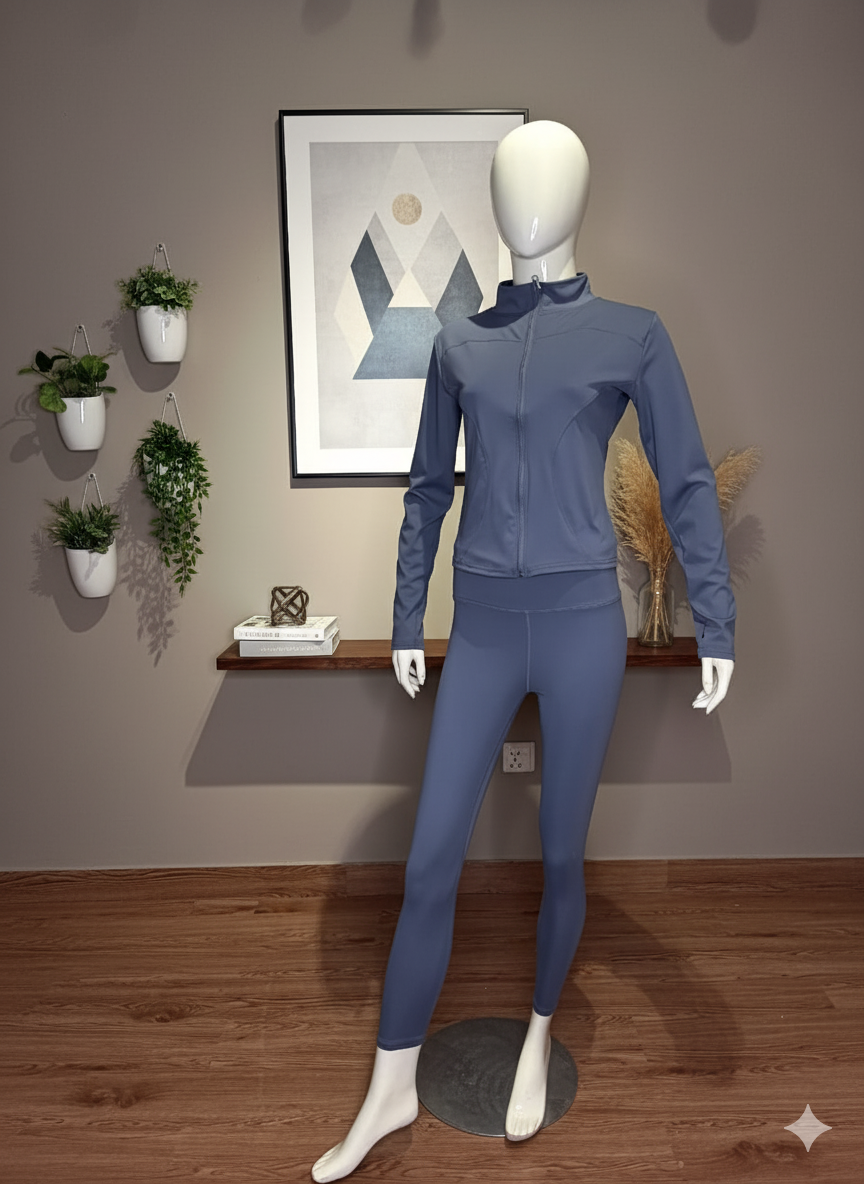 High-Performance Zip-Up Activewear Set | Seamless Leggings & Jacket (9005)