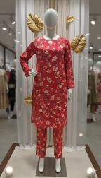 ZH2 Scarlet Blossom Garden – 2pc Premium Cotton Unstitched Suit (PCU 5022)