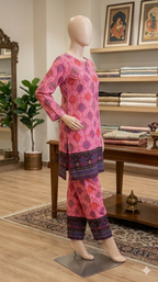 Women's Pink Paisley Ethnic Co-ord Set - Printed Kurta & Matching Pants (PCU 5023)