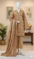 Golden Amber: Premium Floral Unstitched Lawn 3-Piece Suit (LPU 5064)