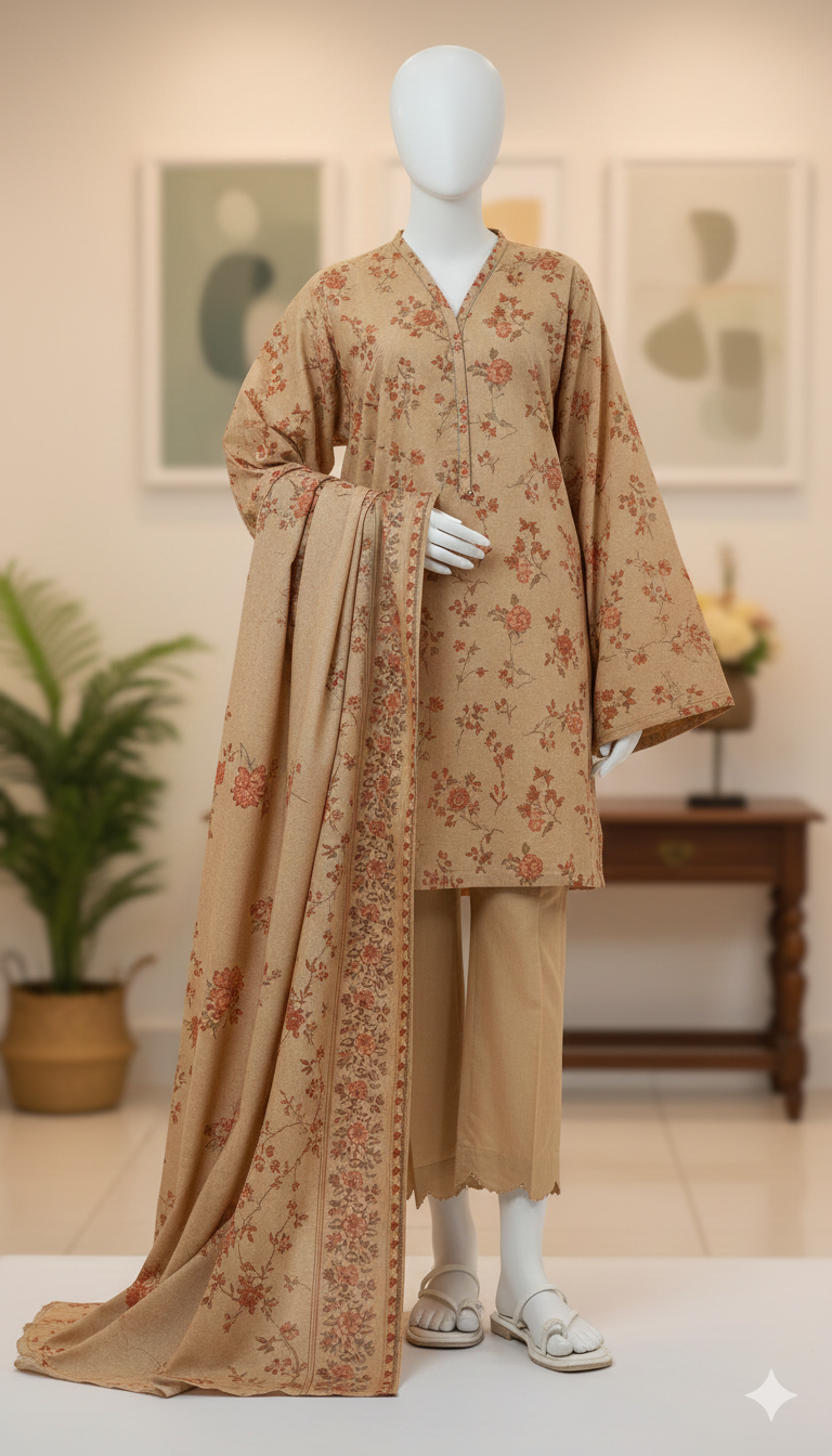 Golden Amber: Premium Floral Unstitched Lawn 3-Piece Suit (LPU 5064)
