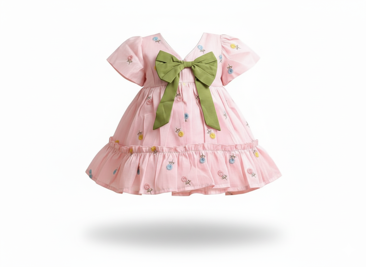 Imported Girls Small Bow Embroidery Flowers Summer Dress
