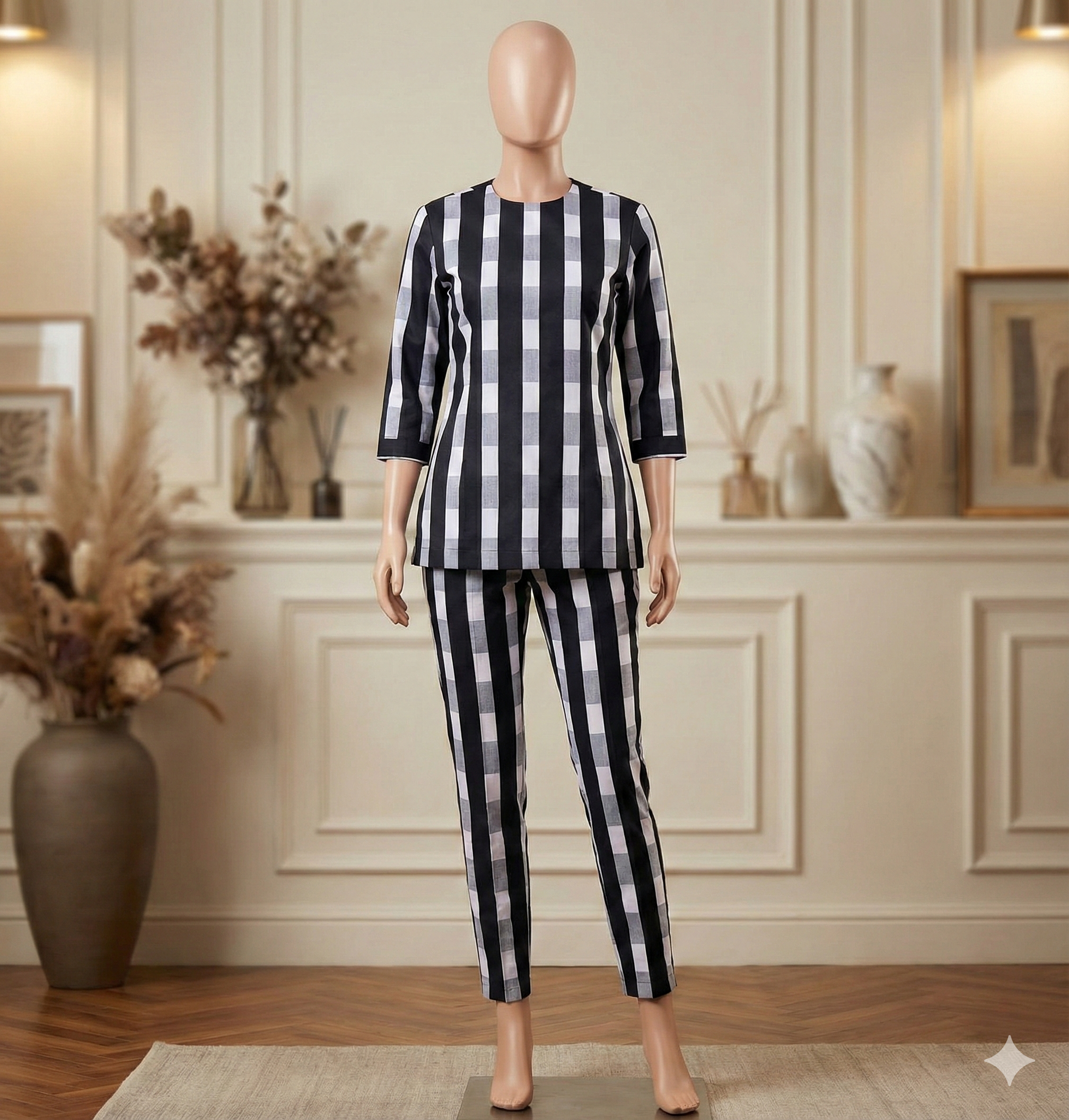 Zh2 Monochrome Chic Suit | Black & White Checkered Unstitched Cotton (PCU 5022)
