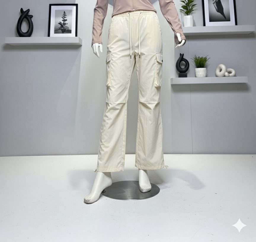 Lightweight Nylon/Parachute Style Cargo Pants with Drawstring Hem (9007)