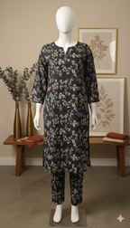 ZH2 Premium Cotton Turquoise Floral 2-Piece Suit (PCU 5022)