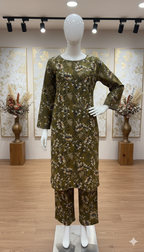 ZH2 Vintage Olive Garden – 2pc Premium Cotton Unstitched Suit (PCU 5022)